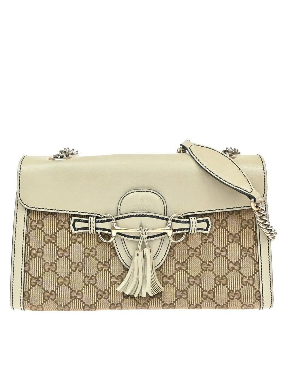 GUCCI Logo Emily GG Pattern Chain Shoulder Bag Canvas Leather Brown 498-082025